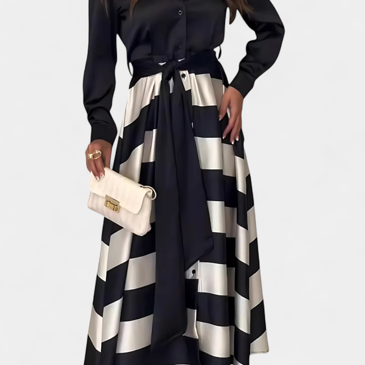 Cvita Haljina Košulja Duga Prugasta s Pojasom