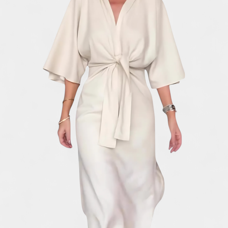 Natalija - Casual obleka s sprednjim vozlom in V-izrezom