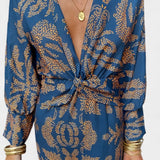 Ema Maxi Obleka z V-Izrezom in Sprednjim Vozlom