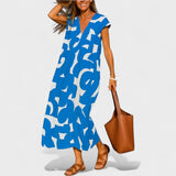 Magdalena - Dolga Obleka z Umetniškim Vzorcem