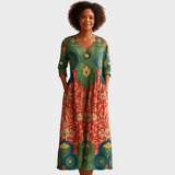 Klara - Dolga obleka z vintage cvetličnim potiskom