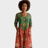 Klara - Dolga obleka z vintage cvetličnim potiskom