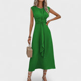 Andrea - Elegantna brezrokavna maksi obleka s krožnim izrezom