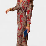 Ema Maxi Obleka z V-Izrezom in Sprednjim Vozlom