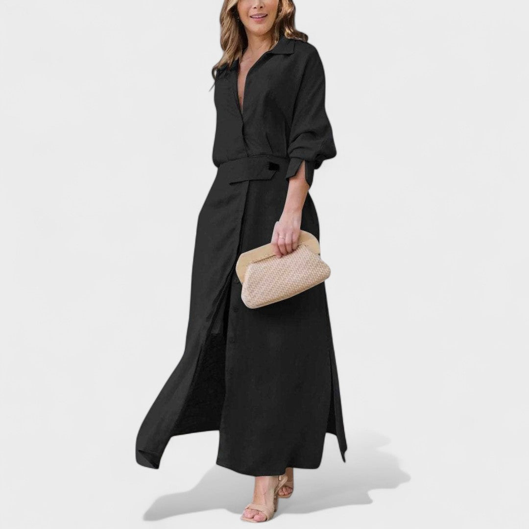 Gordana - Elegantna dolga obleka z V-izrezom