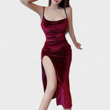 Gabriela - Obleka iz žameta z bočnim razporkom