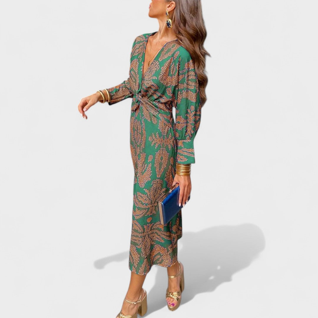 Vesna - Midi obleka z V-izrezom