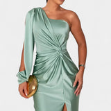 Gabrijela Asimetrična Oblačila z Draperijo na Enem Ramu