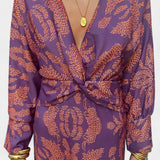 Ema Maxi Obleka z V-Izrezom in Sprednjim Vozlom