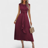 Andrea - Elegantna brezrokavna maksi obleka s krožnim izrezom