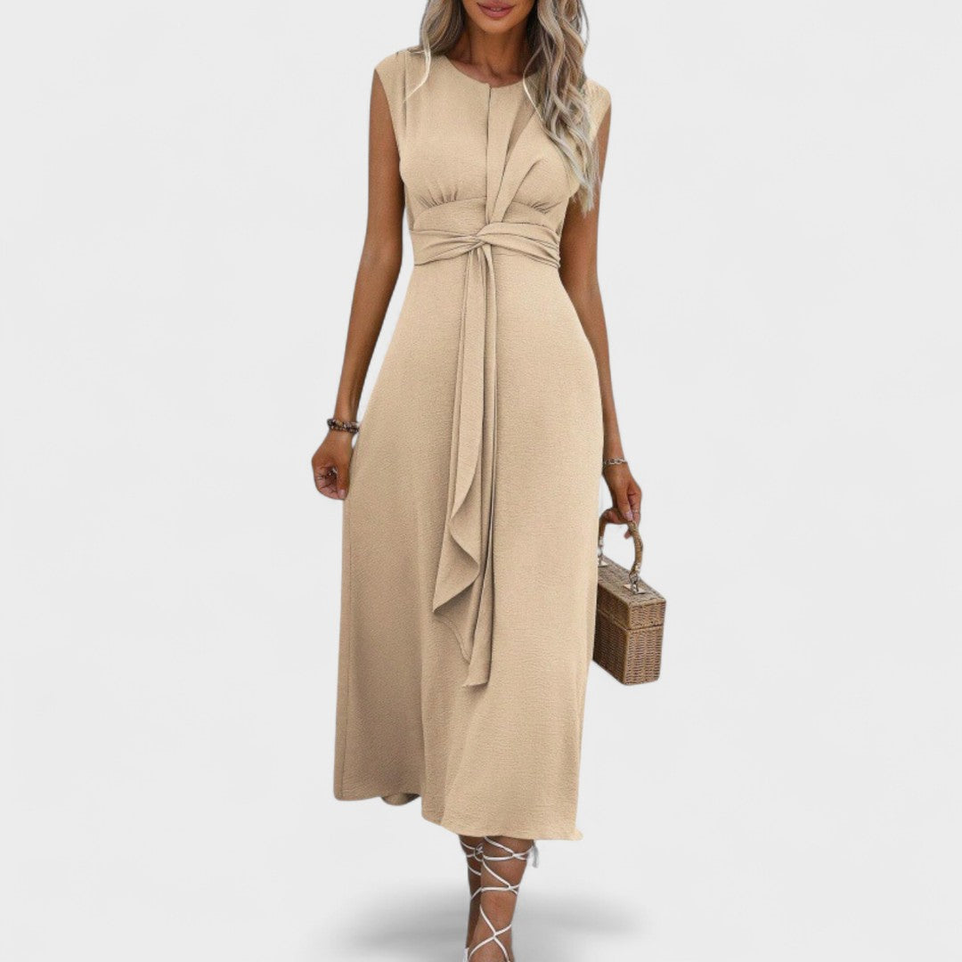 Andrea - Elegantna brezrokavna maksi obleka s krožnim izrezom