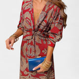 Ema Maxi Obleka z V-Izrezom in Sprednjim Vozlom