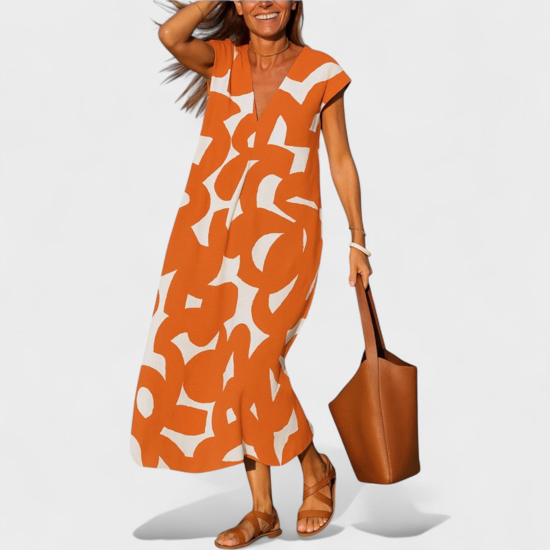 Magdalena - Dolga Obleka z Umetniškim Vzorcem