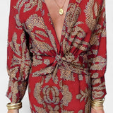 Ema Maxi Obleka z V-Izrezom in Sprednjim Vozlom