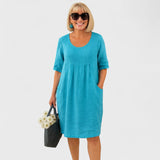 Perica™ - Lanena obleka z žepi