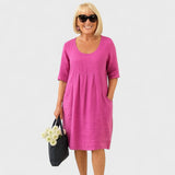 Perica™ - Lanena obleka z žepi