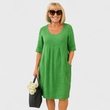 Perica™ - Lanena obleka z žepi