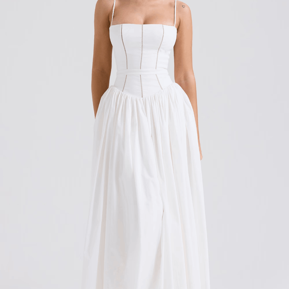 Maxi obleka s tankimi naramnicami in cvetličnim vzorcem