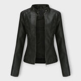 Elegantna usnjena jakna z modernim krojem in brezčasno estetiko