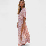 Vilma - Roza boho obleka s razporkom