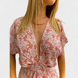 Vilma - Roza boho obleka s razporkom