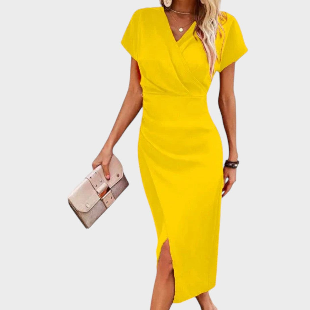 Vilma | Midi obleka z V-izrezom in razporkom spredaj