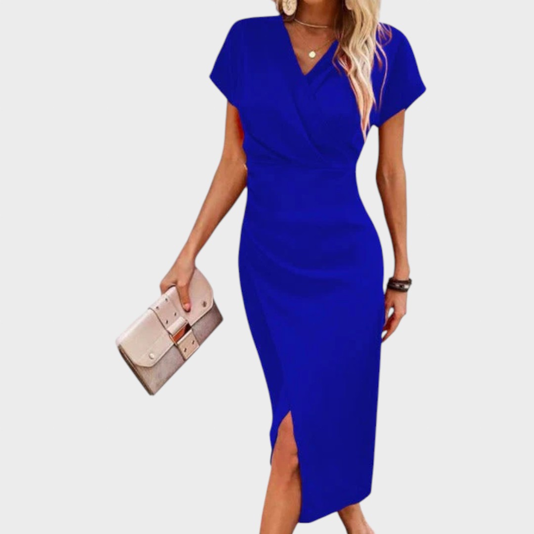 Vilma | Midi obleka z V-izrezom in razporkom spredaj