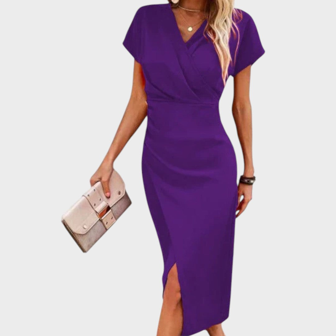 Vilma | Midi obleka z V-izrezom in razporkom spredaj