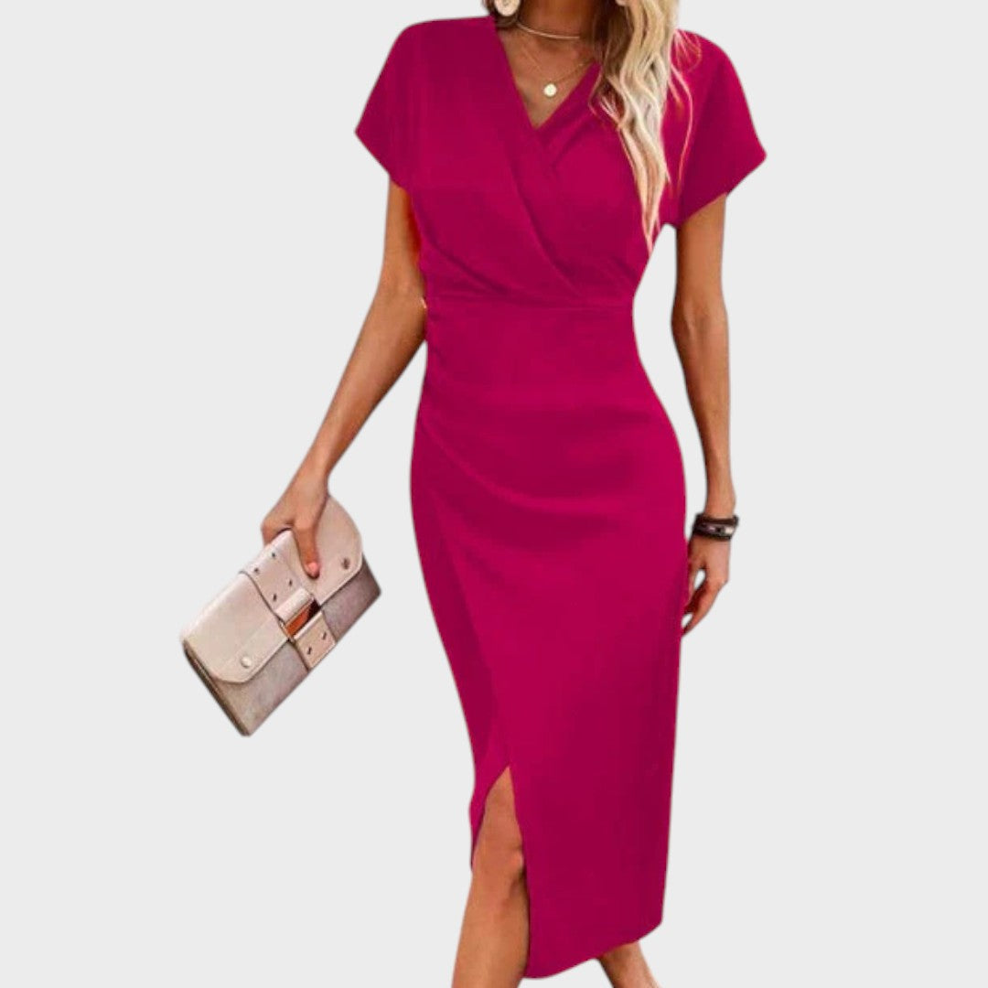 Vilma | Midi obleka z V-izrezom in razporkom spredaj