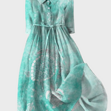 Tirkizna Haljina z Motivom Morskih Dagnj