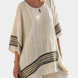 Set Mediteran Daisy iz bambusove tkanine z elegantnimi rdečimi in zelenimi črtami