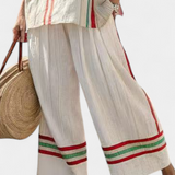 Sredozemni set Daisy iz bambusovega platna z elegantnimi rdečimi in zelenimi črtami