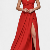 Tatjana Dolga Haljina z Draperijo Spredaj in Preklopljenim Izrezom