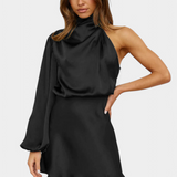 Jelena Mini Oblačilo z Draperijo na Enem Ramu