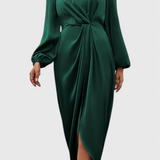 Andrea Elegantna Duga Haljina s V-Izrezom in Bočnim Raskorakom