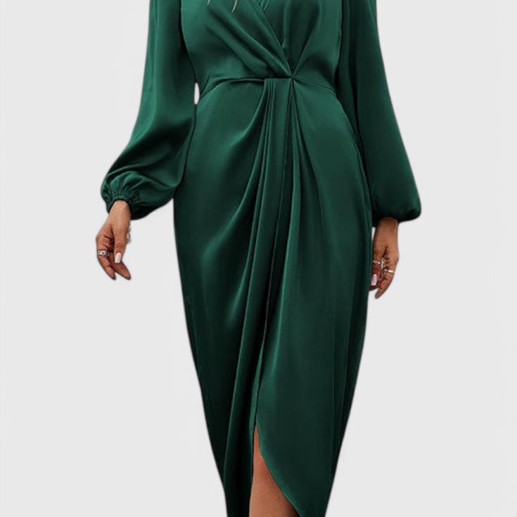 Andrea Elegantna Duga Haljina s V-Izrezom in Bočnim Raskorakom