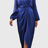 Andrea Elegantna Duga Haljina s V-Izrezom in Bočnim Raskorakom