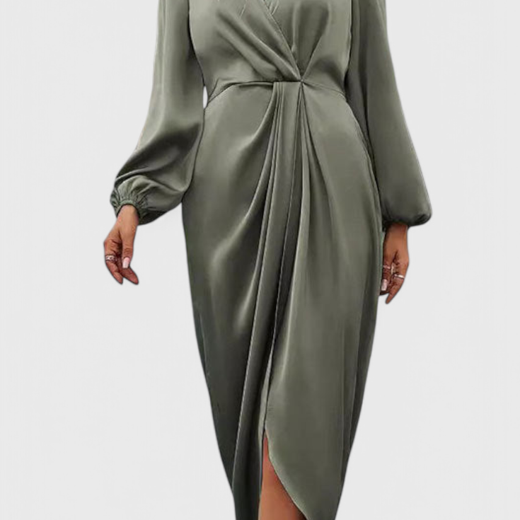 Andrea Elegantna Duga Haljina s V-Izrezom in Bočnim Raskorakom