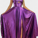 Branimira Maxi Obleka Metalik s Preklopom in Raskorakom