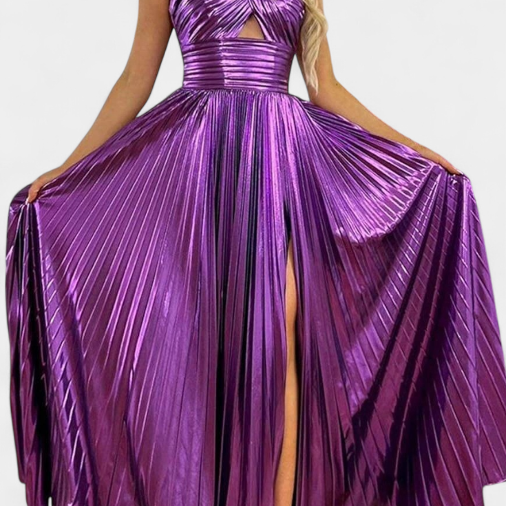 Branimira Maxi Obleka Metalik s Preklopom in Raskorakom