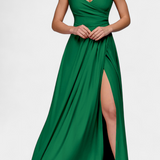 Tatjana Dolga Haljina z Draperijo Spredaj in Preklopljenim Izrezom