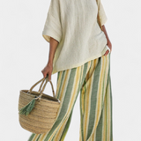 Daisy komplet iz bambusovega lanu Sredozemski z olivnimi črtami za osvežujoč in eleganten slog