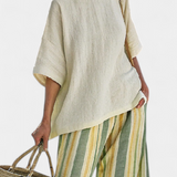 Daisy komplet iz bambusovega lanu Sredozemski z olivnimi črtami za osvežujoč in eleganten slog