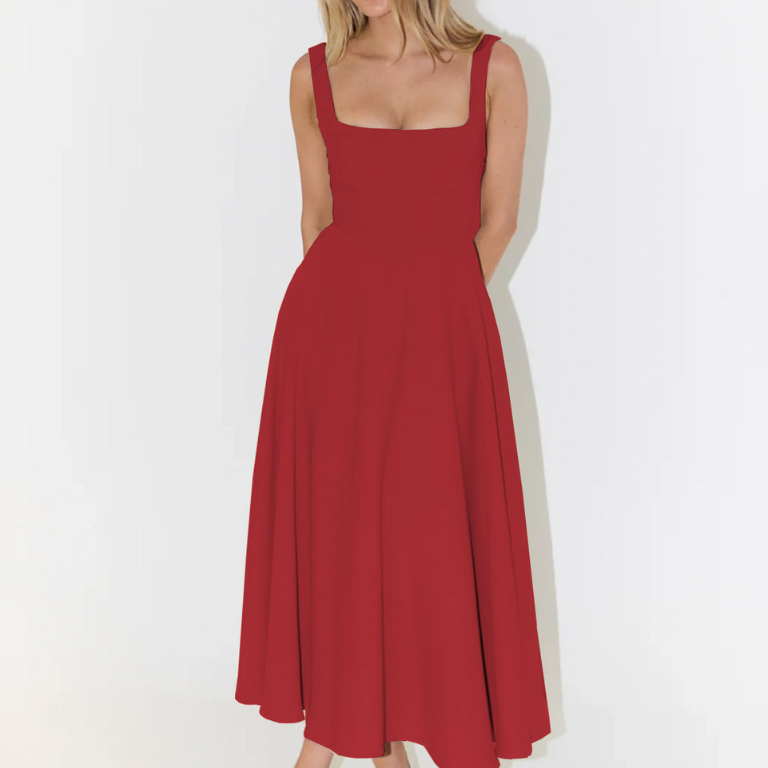 Elegantna Midi Obleka z Romantično Linijo