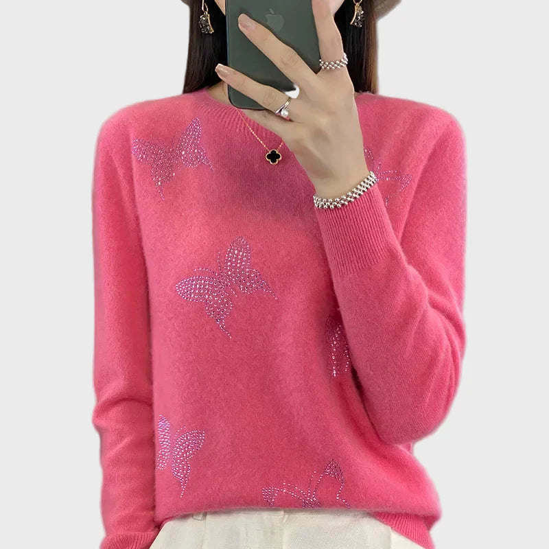 Pleteni Pulover z Motivom Metulja