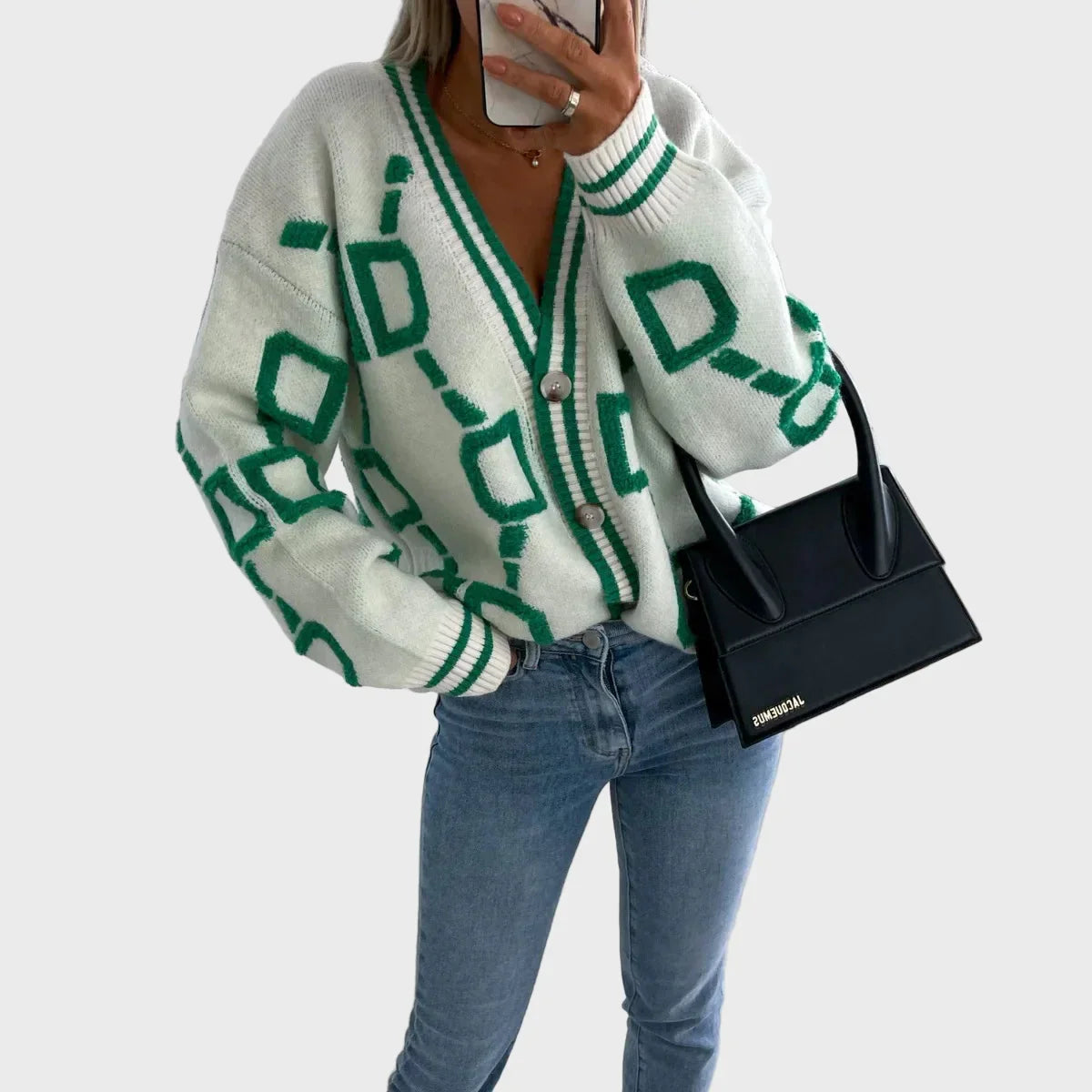 Moderno Pleteni Prsluk z Geometrijskim Vzorcem