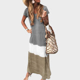 Vanja - Večbarvna ležerna boho dolga obleka