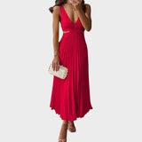 Katarina - Elegantna Oblačila z V-Izrezom in Plisirano Krilo