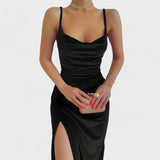 Gabriela - Obleka iz žameta z bočnim razporkom