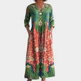 Klara - Dolga obleka z vintage cvetličnim potiskom